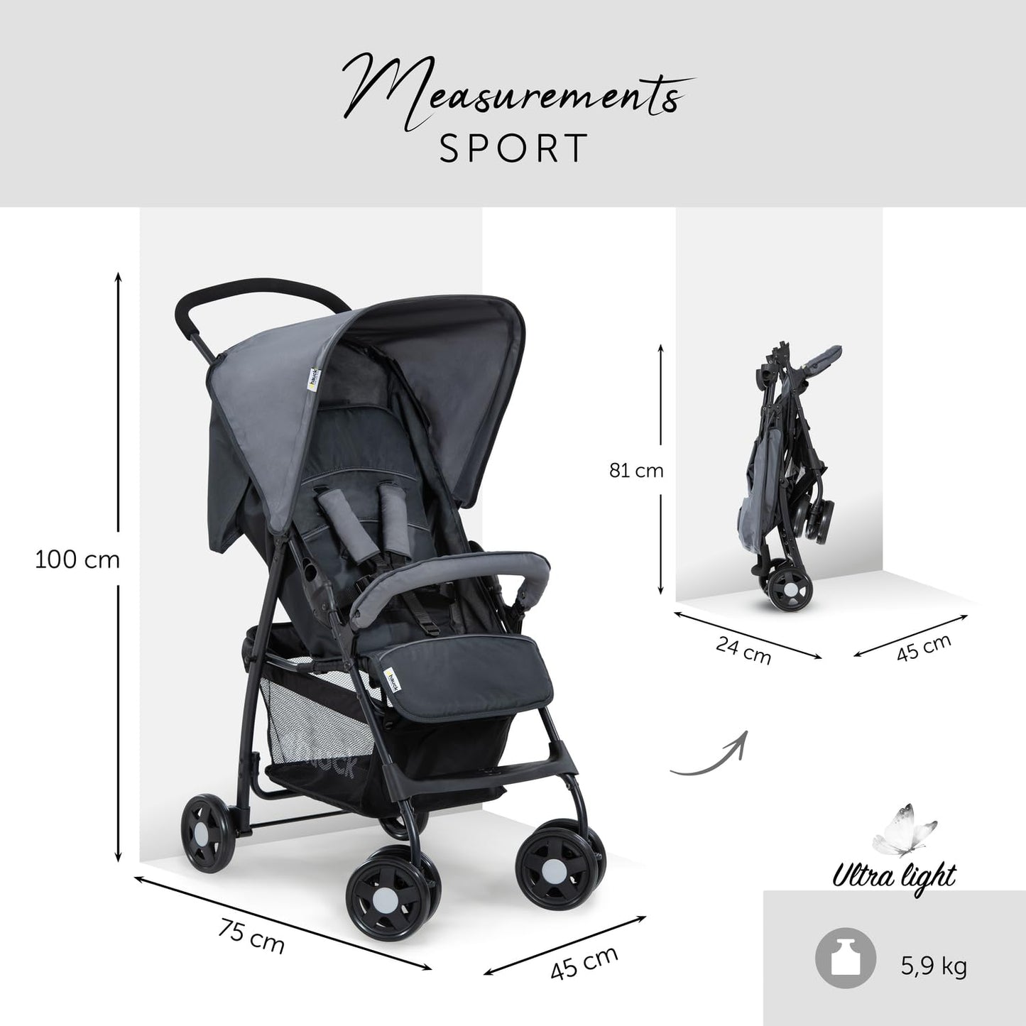 Leichter Sport-Buggy mit Liegefunktion, Faltbar, Charcoal/Stone